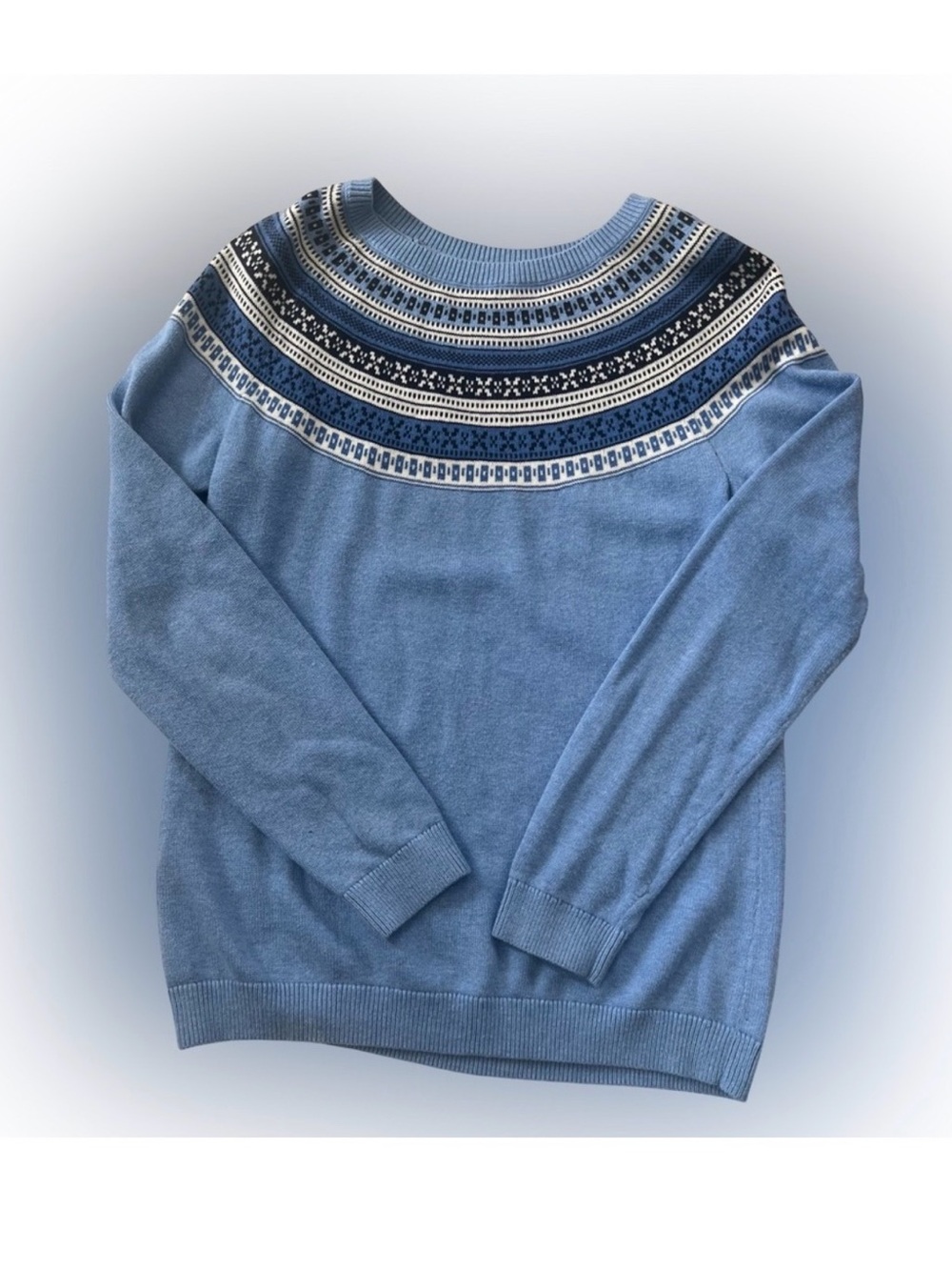 Talbots Light Blue Fair Isle Crewneck Sweater
